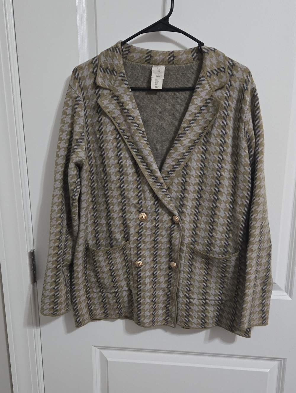 Joie Houndstooth Plaid Knit Blazer Jacket Size Large